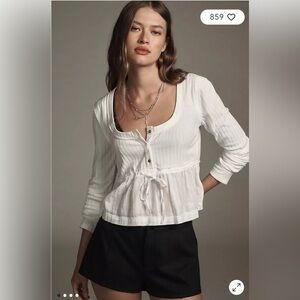 Anthropologie PILCRO LONG-SLEEVE SCOOP-NECK BABYDOLL blouse women’s sz S